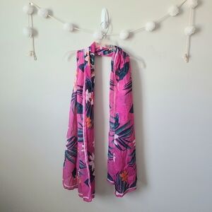 Pink Tropical Print Scarf